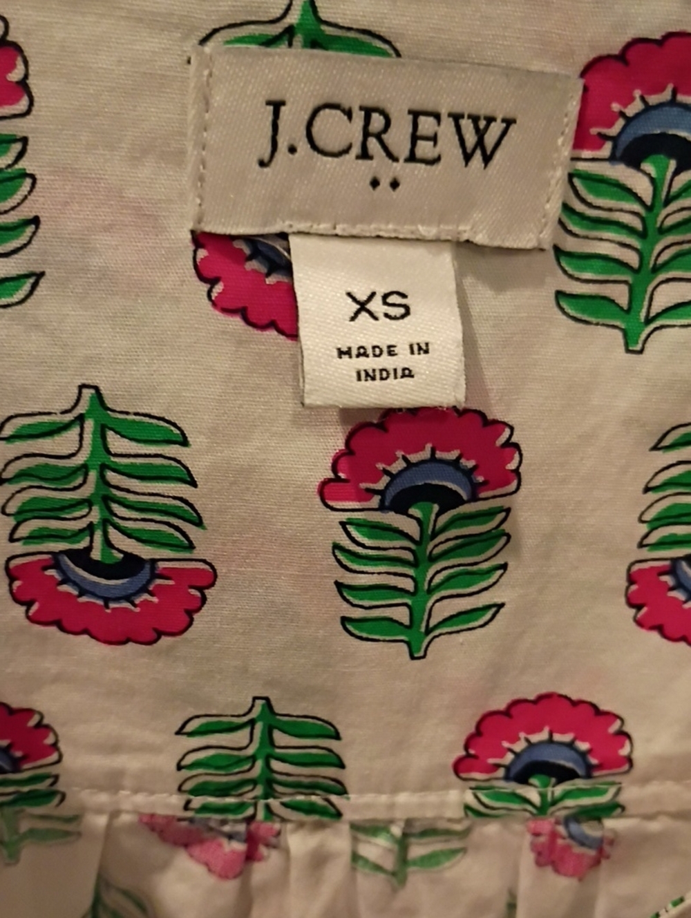 FINAL PRICE J. Crew White Top with Red, Blue & Green Floral Motif